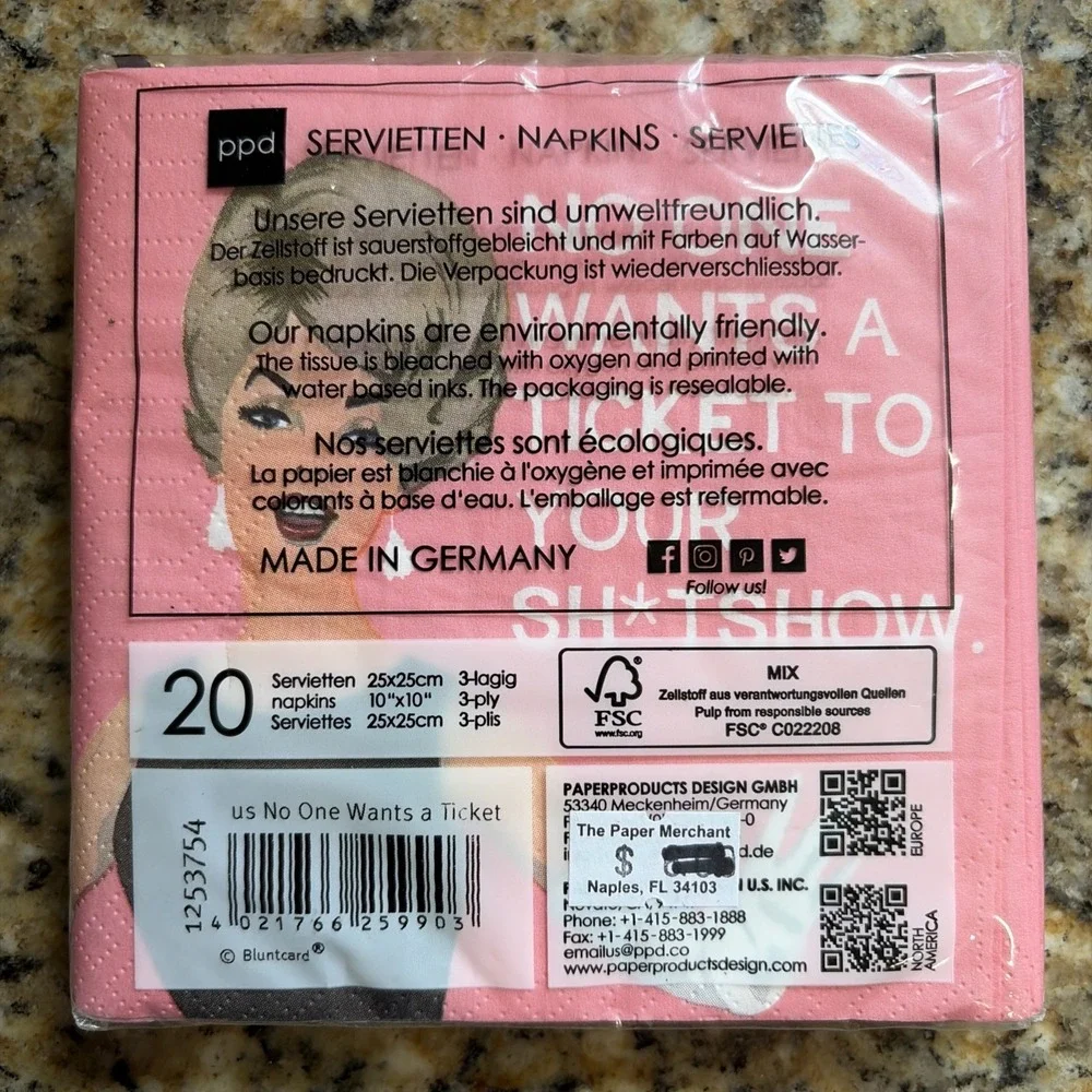 PPD NO ONE WANTS A TICKET TO YOUR SH*TSHOW Funny Cocktail Paper Napkins NEW 20ct